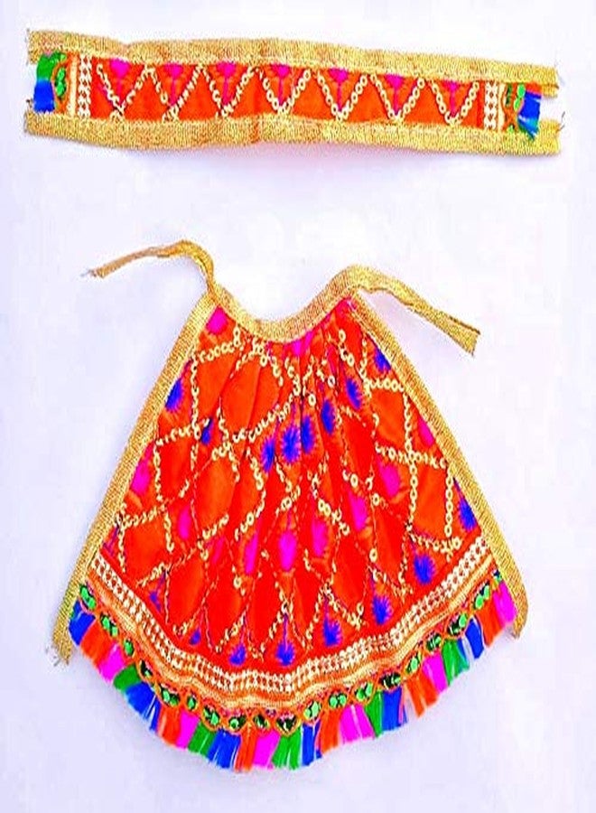 Chircrafts Devi Goddess Dress (Set of 4) for Ganesh Durga Lakshmi Saraswati Parvati Devi Maa MATA Ji Lehanga & Chunri/Patka Dress Poshak Multicolor (Lehenga Height 2 inch) - Image 3